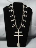 Ambrose Roanhorse Vintage Native American Jewelry Navajo Sterling Silver Cross Squash Blossom Necklace-Nativo Arts