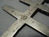 Ambrose Roanhorse Vintage Native American Jewelry Navajo Sterling Silver Cross Squash Blossom Necklace-Nativo Arts