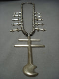 Ambrose Roanhorse Vintage Native American Jewelry Navajo Sterling Silver Cross Squash Blossom Necklace-Nativo Arts