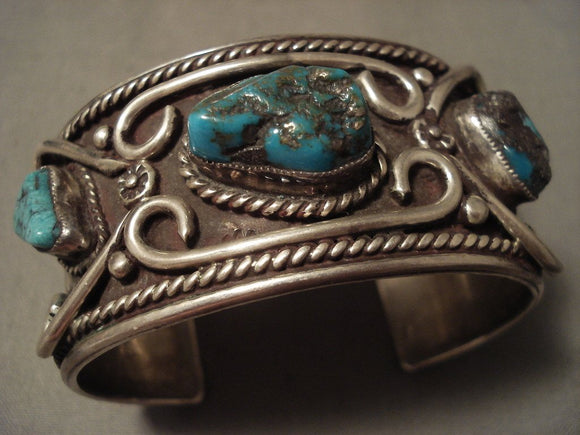 Applique Galore Vintage Navajo Turquoise Native American Jewelry Silver Bracelet Old-Nativo Arts