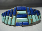 Astonishing Vintage Native American Jewelry Navajo Turquoise Lapis Sterling Silver Bracelet Old Cuff-Nativo Arts