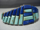 Astonishing Vintage Native American Jewelry Navajo Turquoise Lapis Sterling Silver Bracelet Old Cuff-Nativo Arts