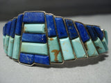 Astonishing Vintage Native American Jewelry Navajo Turquoise Lapis Sterling Silver Bracelet Old Cuff-Nativo Arts