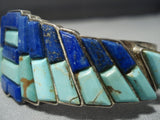 Astonishing Vintage Native American Jewelry Navajo Turquoise Lapis Sterling Silver Bracelet Old Cuff-Nativo Arts