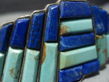Astonishing Vintage Native American Jewelry Navajo Turquoise Lapis Sterling Silver Bracelet Old Cuff-Nativo Arts