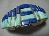 Astonishing Vintage Native American Jewelry Navajo Turquoise Lapis Sterling Silver Bracelet Old Cuff-Nativo Arts