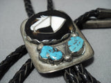 Astonishing Vintage Native American Jewelry Zuni Trapezoid Sterling Silver Turquoise Bolo Tie Old-Nativo Arts