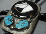 Astonishing Vintage Native American Jewelry Zuni Trapezoid Sterling Silver Turquoise Bolo Tie Old-Nativo Arts