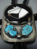 Astonishing Vintage Native American Jewelry Zuni Trapezoid Sterling Silver Turquoise Bolo Tie Old-Nativo Arts