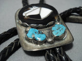 Astonishing Vintage Native American Jewelry Zuni Trapezoid Sterling Silver Turquoise Bolo Tie Old-Nativo Arts