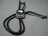 Astonishing Vintage Native American Jewelry Zuni Trapezoid Sterling Silver Turquoise Bolo Tie Old-Nativo Arts
