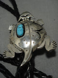 Astonishing Vintage Native American Navajo Sterling Silver Horned Toad Turquoise Bolo Tie-Nativo Arts