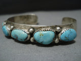 Astounding Vintage Native American Jewelry Navajo Turquoise Duel Bead Sterling Silver Bracelet Old-Nativo Arts