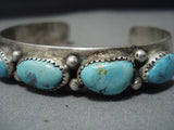 Astounding Vintage Native American Jewelry Navajo Turquoise Duel Bead Sterling Silver Bracelet Old-Nativo Arts