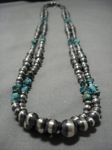 Astounding Vintage Native American Navajo Sterling Silver Turquoise Necklace Old-Nativo Arts