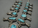 Astounding Vintage Native American Navajo Turquoise Sterling Silver Squash Blossom Necklace Old-Nativo Arts