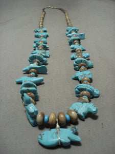 Authentic And Op Notch Vintage Navajo Turquoise Animal Fetish Native American Jewelry Silver Necklace-Nativo Arts