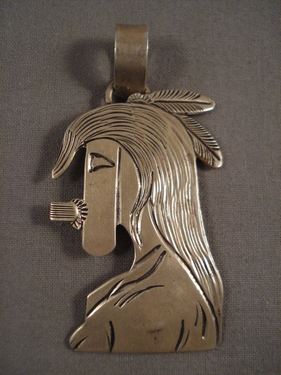 Authentic And Very Rare Vintage Navajo Becenti Kachina Huge Native American Jewelry Silver Pin-Nativo Arts