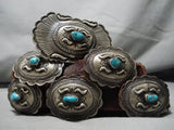 Important Vintage Native American Navajo Gene Charley Turquoise Sterling Silver Concho Belt Old-Nativo Arts