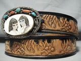 Double Kachina Maiden Vintage Native American Navajo Turquoise Sterling Silver Concho Belt-Nativo Arts