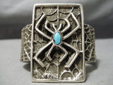 Huge Rare Vintage Native American Navajo Spider Sterling Silver Turquoise Bracelet Old-Nativo Arts