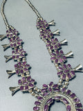 Very Rare Vintage Native American Navajo Purple Shell Sterling Silver Squash Blossom Necklace-Nativo Arts