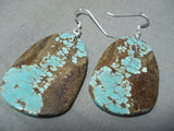 Native American Beautiful Santo Domingo 8 Turquoise Slab Sterling Silver Earrings-Nativo Arts