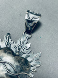 Sacred Heart Native American Navajo Sterling Silver Handcarved Heart On Fire Pendant-Nativo Arts