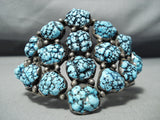 Rare Seafoam Turquoise Vintage Native American Navajo Cluster Sterling Silver Bracelet-Nativo Arts