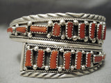 Very Unique 2 Row Navajo Coral Sterling Silver Eave Bracelet Native American-Nativo Arts