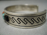 Important Irvin Tso Vintage Native American Navajo Etch Sterling Silver Turquoise Inlay Bracelet-Nativo Arts