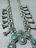 Authentic Royston Turquoise Native American Navajo Sterling Silver Squash Blossom Necklace-Nativo Arts