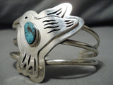 Jeff James Jr Vintage Native American Navajo Hummingbird Turquoise Sterling Silver Bracelet-Nativo Arts