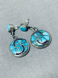 Exquisite Vintage Native American Zuni Blue Gem Turquoise Sterling Silver Earrings-Nativo Arts