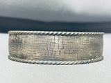 Hand Carved Brick Sterling Wall! Gasp! Vintage Native American Navajo Silver Bangle Bracelet-Nativo Arts