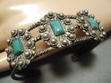 Opulent Early 1900's Vintage Native American Navajo Green Turquoise Coin Coin Silver Bracelet-Nativo Arts