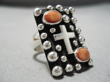 Fabulous Navajo Coral Sterling Silver Ring Native American-Nativo Arts