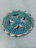 Exquisite Vintage Native American Zuni Blue Gem Turquoise Sterling Silver Pin-Nativo Arts