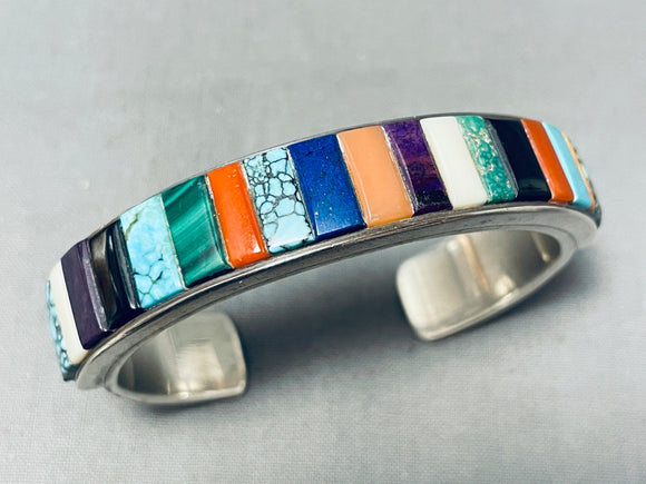 Important Lincoln Family Native American Navajo Vintage Inlay Sterling Silver Bracelet-Nativo Arts