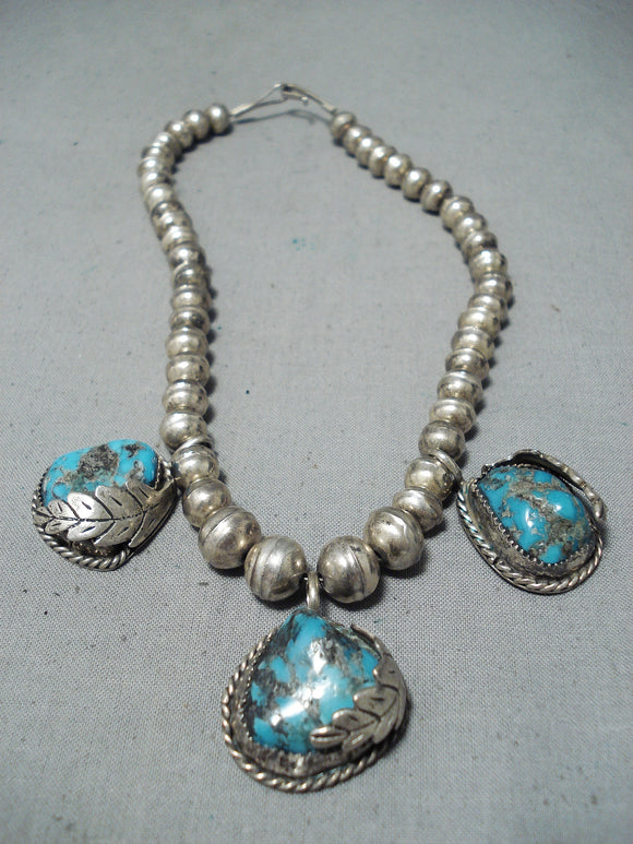 Exquisite Vintage Native American Navajo Godber Turquoise Sterling Silver Necklace Old-Nativo Arts