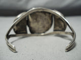 Rare Side Inlay Vintage Native American Navajo Seafoam Turquoise Sterling Silver Bracelet Old-Nativo Arts
