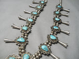 Opulent Vintage Native American Navajo Turquoise Sterling Silver Squash Blossom Necklace-Nativo Arts