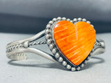 Lovely Native American Navajo Orange Spiny Oyster Sterling Silver Heart Bracelet-Nativo Arts