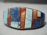 Intricate!! Vintage Native American Navajo Spiderweb Turquoise Sterling Silver Inlay Bracelet-Nativo Arts