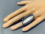 Taller Vintage Native American Navajo Pearl Sterling Silver Leaf Ring Old-Nativo Arts