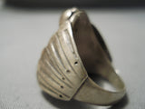 Huge Vintage Native American Zuni Men's Blue Warrior Turquoise Sterling Silver Ring Old-Nativo Arts