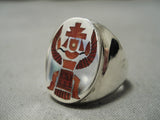 Important Native American Zuni Harlan Coonsis Sterling Silver Coral Sterling Silver Ring-Nativo Arts