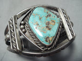 Heavy Royston Turquoise Vintage Native American Navajo Sterling Silver Bracelet-Nativo Arts