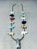 Stunning Native American Navajo Turquoise Coral Sterling Silver Animal Fetish Necklace-Nativo Arts