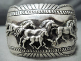 Detailed Wide Vintage Native American Navajo Horse Sterling Silver Blackgoat Bracelet-Nativo Arts